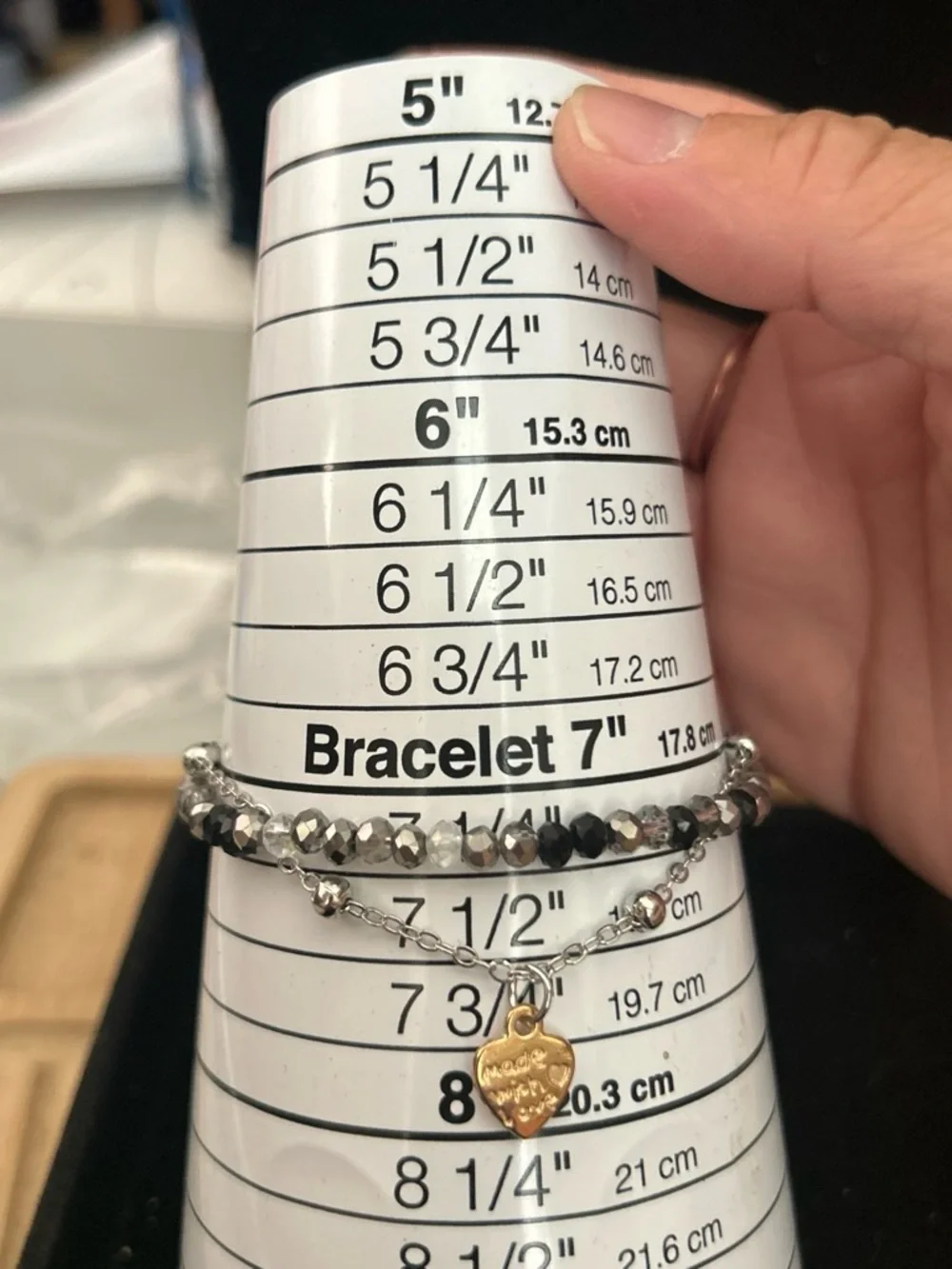 Heart Charm Double-Layer Bracelet in Silver and Black